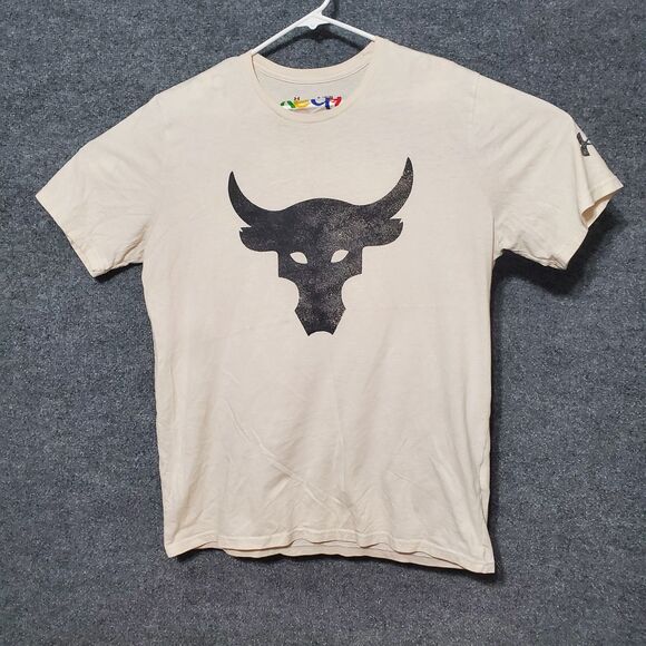 Under Armour Project Rock Shirt Mens XL Beige Brahma Bull Casual Short Sleeve - Picture 1 of 12